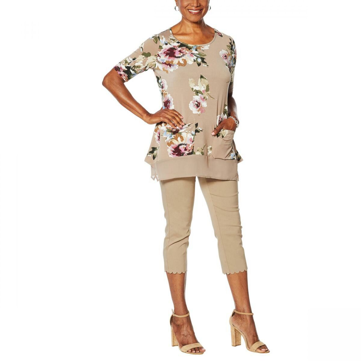 nWT Nina Leonard Women's Mixed Media Tunic Top With Pockets nWT Nina Leonard Women's Mixed Media Tunic Top With Pockets