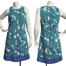 Ann Taylor Women Dress Blue Teal Paisley Crew Neck Sleeveless Size 4 *