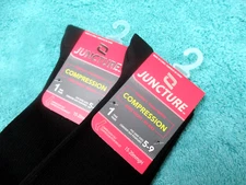 COMPRESSION SOCKS 2 PAIRS 4 SOCKS WOMEN's BLACK JUNCTURE SIZE 5-9 KNEE HIGH #9