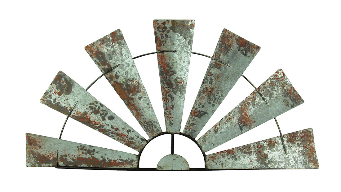 Scratch & Dent Distressed Metal Half Moon Windmill Wall Sculpture