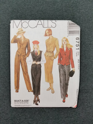 McCall's Pattern #6751 ~ Unlined Jacket Vest Skirt Pants ~ Misses 4 6 8 ...