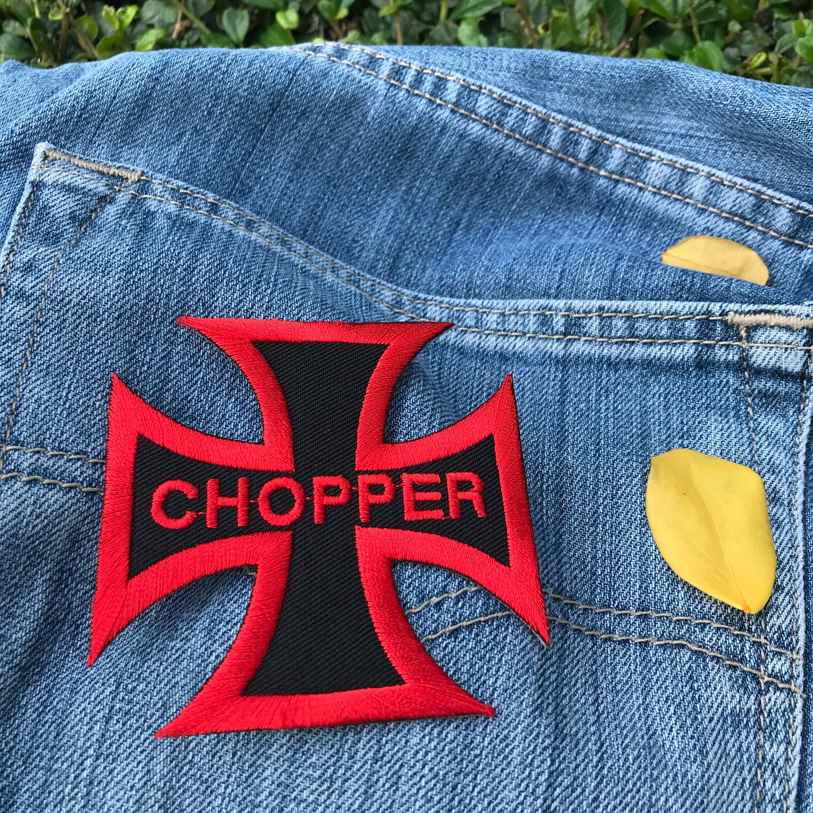 Chopper Motorcycle Patch Bike Emblem Iron Cross Style Embroidered Patch ...