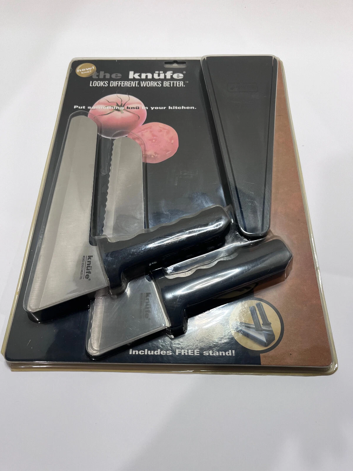 The Knufe -Kitchen Knife Angled Handle Cutlery Serrated Straight Edge-with Stand
