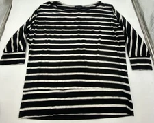 Ab Studio Womens Shirt Blouse 3/4 Black And White Striped, Size Large, Pre-Owned