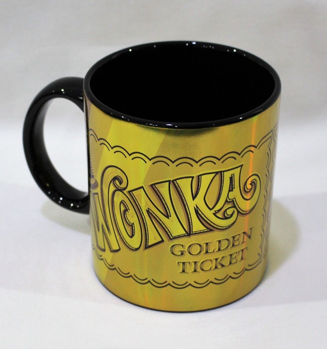 Willie Wonka Golden Ticket Mug Golden Shine Laser Wrap 20 OZ. Ceramic Cup