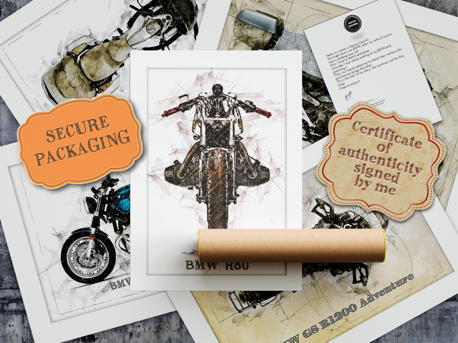 Ducati STREETFIGHTER V4 Lamborghini 2 bikes, Art Sketch Poster [without frame]