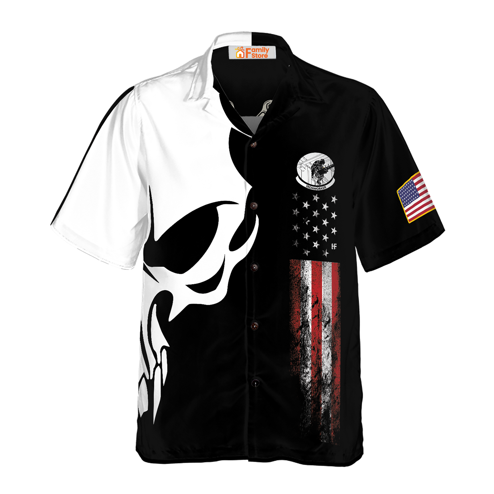 Ironworker Proud Skull Hawaiian Shirt for Men in US Sizes for Summer