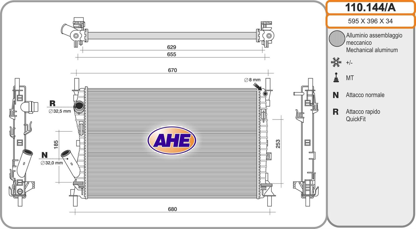 Radiateur alu Ford Fiesta V et Fusion 1.6 TDCi liquide refroidissement