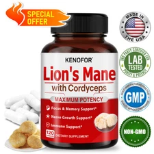 Lions Mane Complex Supplement with Cordyceps, Nerve Support, 120 Capsules