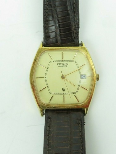 Citizen 2110 Gold Face Date Ladies Quartz Watch w/Original Brown Leather  Band | eBay