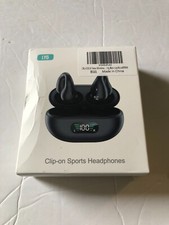Black Wireless Clip-On Sports Headphones Bluetooth New for Sports Exercise Work 
