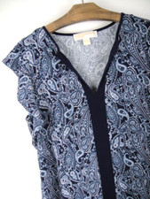 Michael Kors Size S Blue Paisley Stretch Knit Ruffle Cap Sleeve Dress