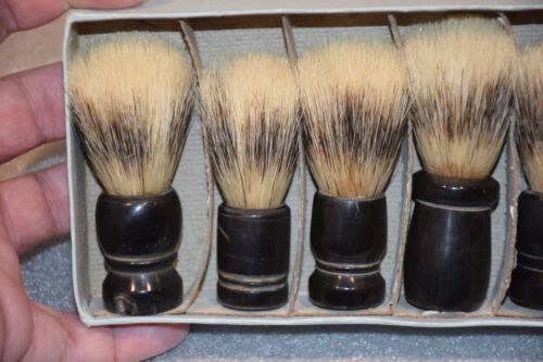 Vintage and Very Rare Set of 6 x Black Horn Shaving Brushes #1 - Picture 2 of 7