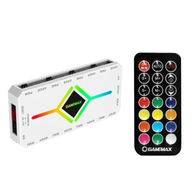 GameMax V4.0 ARGB PWM 9 Port 8 x PC Fans Hub With SATA Power and RF Remote White