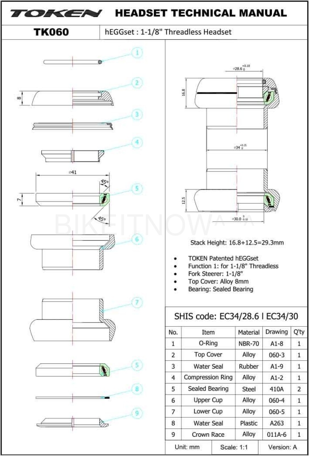 TOKEN TK060 Heggset 1-1/8" 28.6mm Threadless/Integrated Headset Black/Red/Blue..