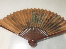 VINTAGE 1950'S CHINA LARGE 20.5" FAN HAND PAINTED WATERCOLOR WALL HANGING