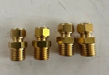 4 Brass Compression Tube Fittings, 1/4" OD TUBE x 1/4" NPT Male Drinking water