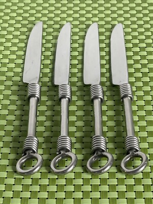 Gibson CUOMO Stainless 4 Dinner Knives Open Ring Tip 18/8 Glossy Flatware E32WU