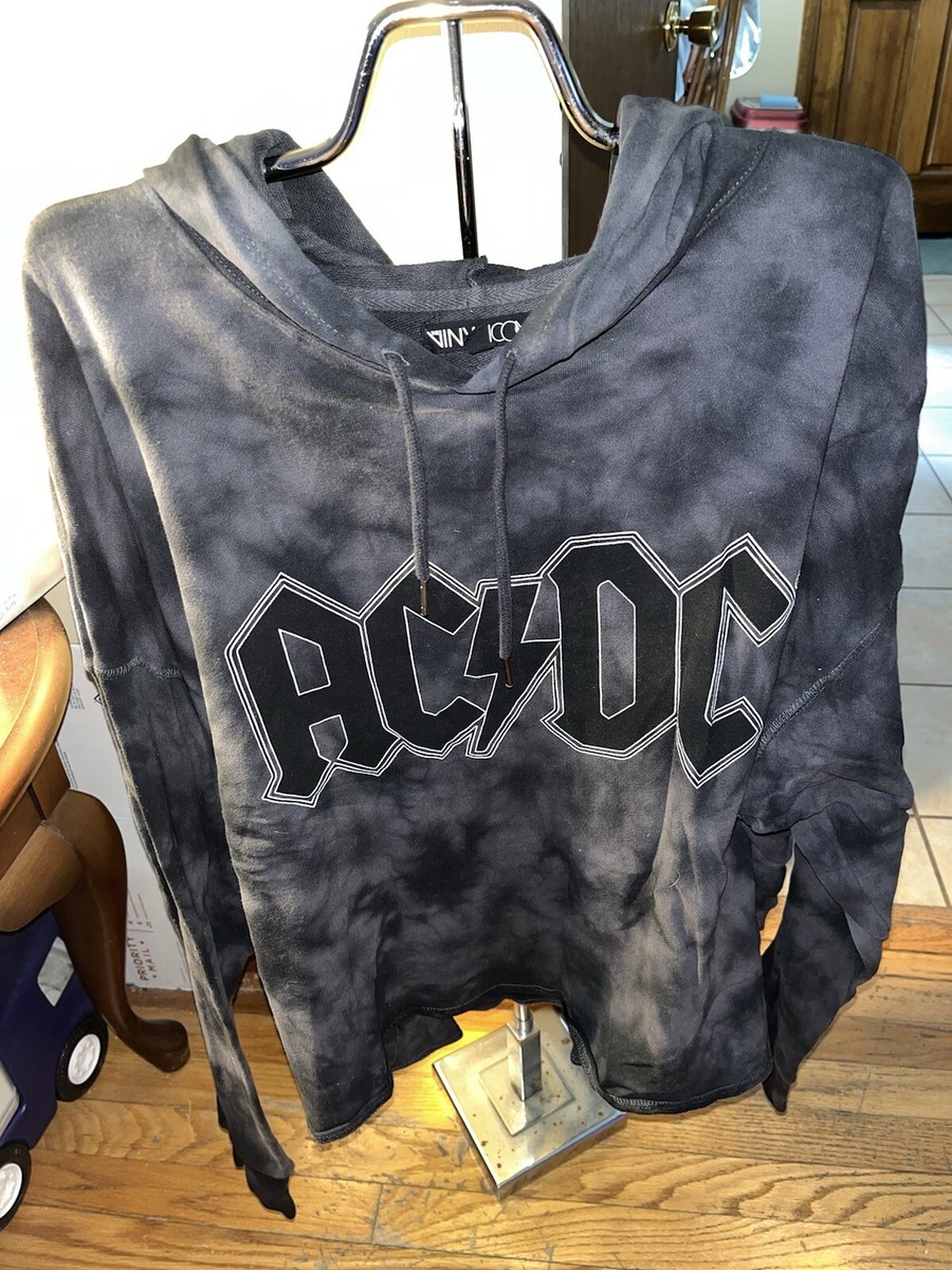 Womens The Vinyl ICONS AC/DC Black/Gray Tie Dye Crop Hoodie Size 3