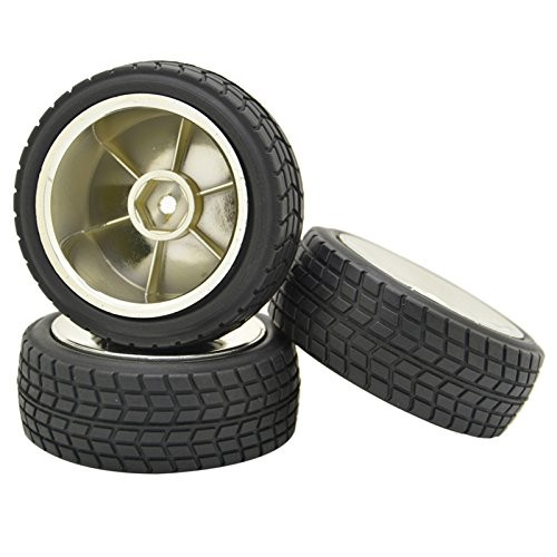4 pezzi mozzo 12 mm cerchio argento pneumatici ghiaia 1:10 fuoristrada RC auto buggy disco ruota - Foto 3 di 4