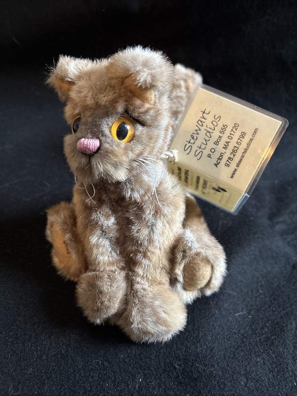Deborah Stewart Studios Handmade 1 of 2 Jointed Cat Plush Tan Tiger Vintage 8"