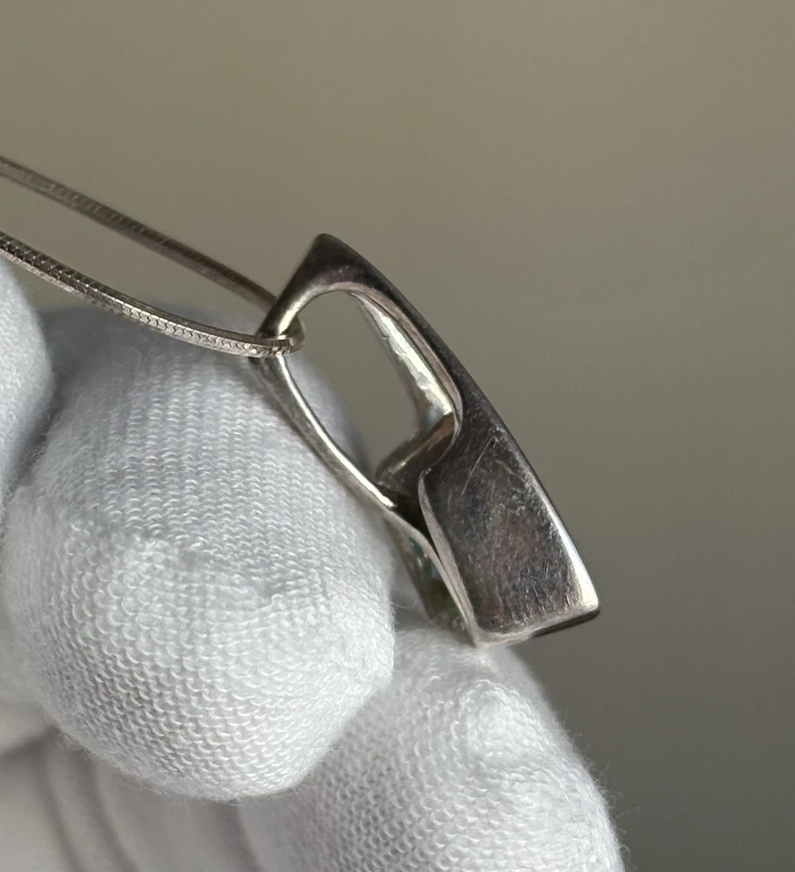 Pingente deslizante de prata esterlina 925 corte trilhão topázio azul celeste 20” colar VTG - Imagem 4 de 4