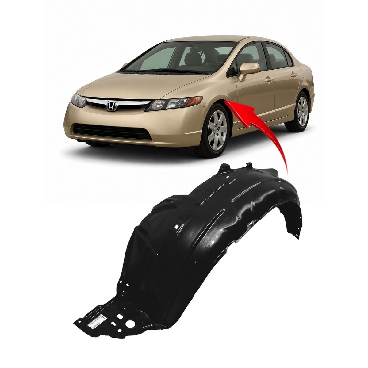 2006-2011 Honda Civic Sedan Front Left Fender Liner HO1248134