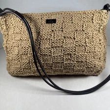Gorgeous! The Sak Crochet Woven Shoulder Bag Rattan/Leather 12”x9” GUC