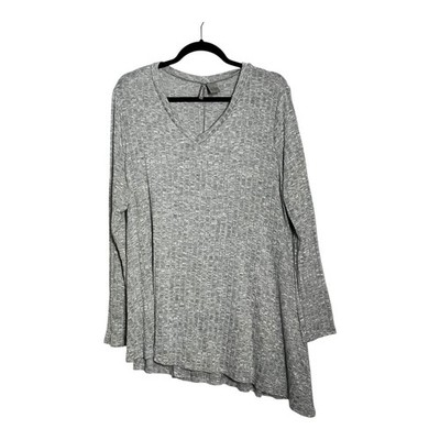 Weekend by Weekend Max Flowy V Neck Ribbed Long Sleeve Tunic Top 1X Grey