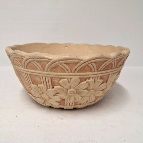 Vintage Ceramic Planter Raised Floral Basketweave Art Pottery Weller Style