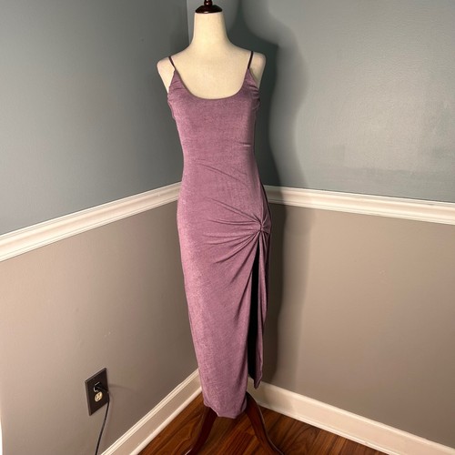 JLUXLABEL Mauve Purple Ruched Side Knot Slit Bodycon Maxi Dress Size L NWT - Afbeelding 1 van 12