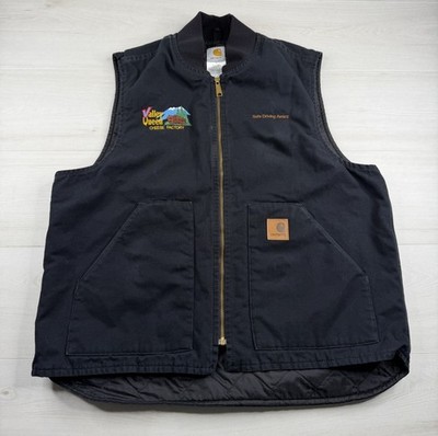 Vtg Carhartt V47 BLK Vest Quilt Lined Canvas Wor Full Zip Grunge Y2K Mens XL