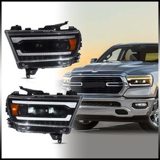 Amber LED Headlights w/Sequential Turn sig For 2019-2024 Dodge Ram 1500 One Pair
