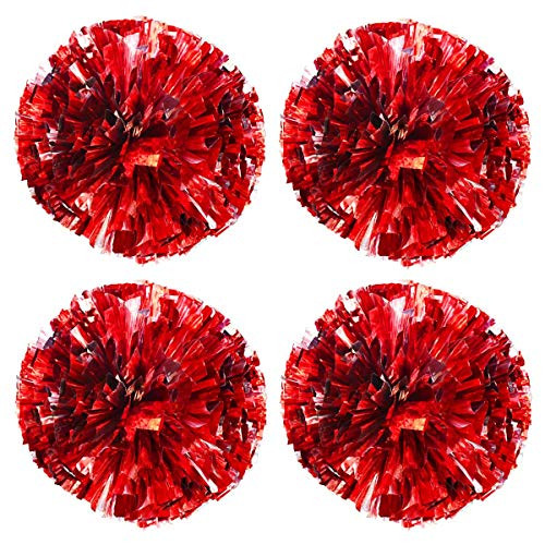 4 Pack (2 Pair) Metallic Foil Cheerleader Pom Poms & Plastic Ring Cheer Poms - Picture 2 of 8