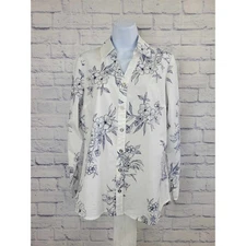 XXSMALL WHITE A544700 Denim & Co Canyon Retreat Printed Poplin Curved Hem Shirt