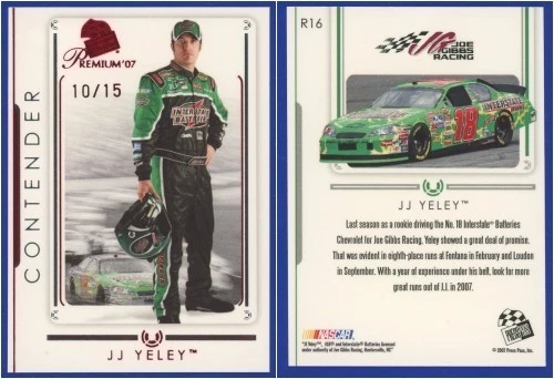 J.J. Yeley 2007 Press Pass Premium #R16 RED parallel #'d 10/15 - very nice!