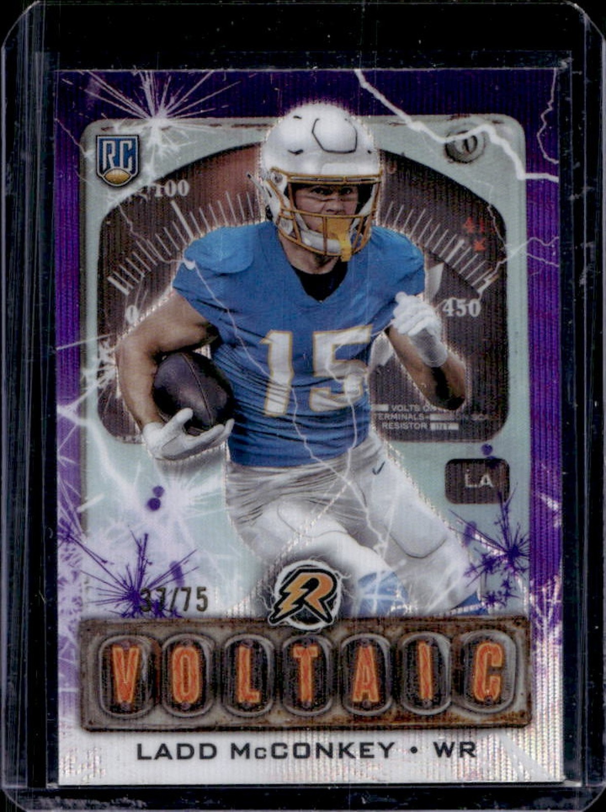 2024 Topps Resurgence Ladd McConkey Voltaic RC Refractor Purple Surge #37/75