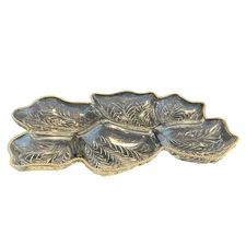 Vintage Jeannette 6 Part Relish Hors D'oeuvre Tray Venetian Gold Beaded Edge