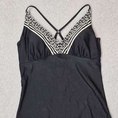 Athleta Women Swimwear 38DD TALL Black Tankini Wireless Adjustable Straps