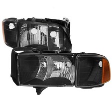 Black Headlights Compatible with 1999-2001 Dodge Ram 1500 99-02 2500 3500 Sport