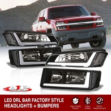 Black Oe Style Led Drl Headlights Bumper Lamps For 2002-2006 Chevy Avalanche