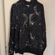 Hurley Men's Black Graphic Splatter Print Fleece Pullover Hoodie Pockets XL