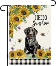 Hello Sunshine Sunflower Black Labrador Dog Garden Flag Double, 12��18 Inch