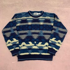 Vintage Knitted Jumper Abstract Patterned Grandad Knit Sweater, 100 Acrylic