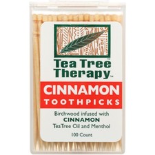 Tea Tree Therapy Cinnamon Toothpicks Birchwood Infused 100 Count