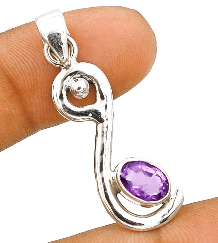 1CT Natural Amethyst 925 Solid Genuine Sterling Silver Pendant Jewelry
