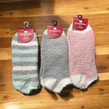 Lot of 3 Pair SNUGADOO Super Soft Fuzzy Socks Adult One Size Gray Pink Stripes