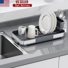 Stainless Steel Dish Drying Rack W/ Removable Cutlery Holder Space Saver New