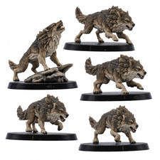 Dire Wolves Miniatures Set &ndash; 5 Fantasy Wolf Monsters for Tabletop RPGs | 32mm