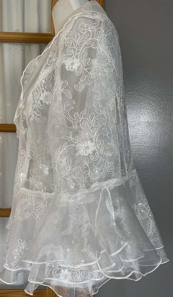 Vtg 60s Embroidered Floral Lace Peplum Blouse L USA Made White Formal Cocktail - Image 3 of 4